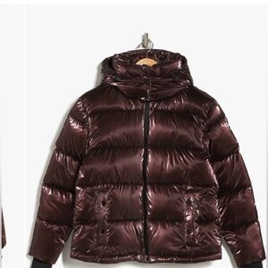 Women's Burgundy Metallic Puffer Coat